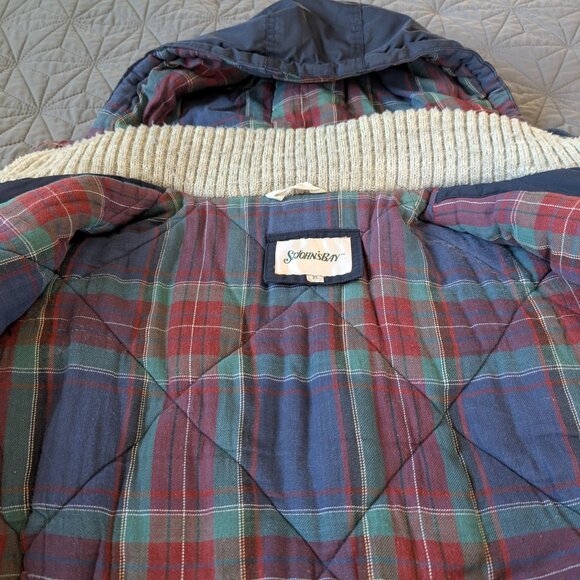 Vintage 90s St. John's Bay Navy Parka Hooded Plaid Lining Utility XL Gorpcore - Picture 7 of 16